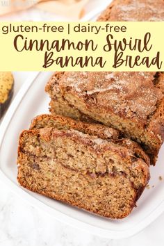 A loaf of banana bread sliced on a platter Dairy Free Banana Bread, Cinnamon Swirl Banana Bread, Cinnamon Banana Bread, Gluten Free Banana Bread, Gluten Free Banana, Overripe Bananas, Banana Nut Bread, Nut Bread, Gluten Free Sweets