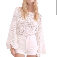 Nwt Free People Boho Crochet Bell Sleeve Ivory Bodysuit 100% Cotton Ivory Ladies Size Large See Measurements In Pics Snap Bottom With Mesh Bottom Tie Back Keyhole Closure Semi Sheer Hand Wash Cold So Cute White Crochet Lace Top For Brunch, Chic White Crochet Lace Top, Chic White Long Sleeve Crochet Top, White Feminine Lace Top With Crochet Trim, Elegant White Crochet Top For Brunch, White Feminine Crochet Top For Brunch, Fitted Feminine White Crochet Top, White Fitted Crochet Top Feminine Style, White Crochet Top For Brunch