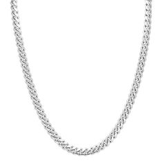 24 inch Mens Miami Cuban Chain in Sterling Silver | Shane Co. Classic Polished Cuban Link Necklace, Classic Cuban Link Necklace With Polished Finish, Classic Sterling Silver Cuban Link Necklace, Formal Silver Cuban Link Necklace, Sterling Silver Cuban Link Necklace For Formal Occasions, Formal Cuban Link Sterling Silver Chain Necklace, Formal Silver Chain Cuban Link Necklace, Formal Chain Link Necklace With Sterling Silver Clasp, White Gold Polished Chain Link Necklace