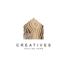 a wooden house logo with the word creatives on it