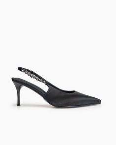 Details Women Size: US 5-10 Heel Height: 7.5 cm/2.95" Color: Black, Silver Toe: Pointed Toe Material Lining Material: Leather Outsole Material: TPR Upper Material: Leather, Cloth Insole Material: Leather