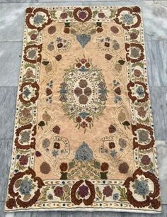 Vintage French Style Aubusson Rug Needlepoint Chain stitch Rug 2x4 ft Free Ship Stitch Rug, Pictorial Rug, Vintage French Style, Needlepoint Rugs, Room Tapestry, Handmade Kilim Rugs, Needle Point, Authentic Rugs