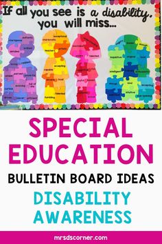 Create an inclusive classroom and school with this free disability awareness bulletin board. It is designed to help you celebrate your special education students’ differences and help students, school staff and parents to think about each special needs student and their unique abilities. This bulletin board is perfect for back to school in the special education classroom, as part of a meet the teacher night display or as part of disability awareness month. Grab this free bulletin board set now. Classroom For Special Needs Ideas, Bulletin Board Ideas For Special Education Classroom, Special Education Awareness, Special Education Display Board, Celebrating Differences Bulletin Board, Bulletin Board Ideas For Teachers Special Education, Special Education Classroom Bulletin Board Ideas, Disabilities Bulletin Board, Neurodiversity School Display