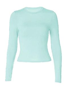 Basic Slim Fit Crop Top Solid Color Long Sleeve Top - AnotherChill Street Preppy, Basic Fashion, Slim Fit Crop Top, Light Blue Top, Color Fabric, Grunge Style, Versatile Style, Simple Design, Long Sleeve Top