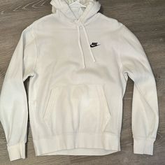 White Nike Hoodie, No Stains, Never Worn, Size Small Casual Nike Hoodie For Streetwear, Casual Nike Hoodie Sweatshirt, Nike Casual Sweatshirt With Drawstring Hood, Nike Casual Cotton Hoodie, Casual Nike Cotton Hoodie, Nike Casual Sweatshirt With Kangaroo Pocket, Casual White Hoodie With Kangaroo Pocket, White Fleece Sweatshirt For Spring, White Hooded Nike Sweatshirt