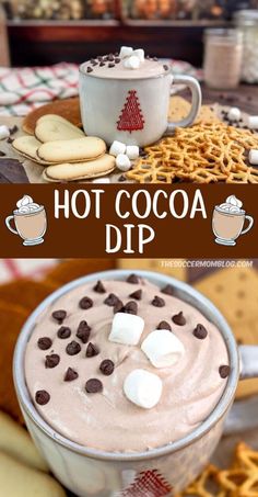 hot cocoa dip with marshmallows and chocolate chips