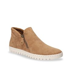 Sporty Suede Boots For Fall, Casual Brown Slip-on Boots, Sporty Brown Boots With Textured Sole, Brown Mid-top Boots With Cushioned Footbed, Casual Booties With Suede Lining For Fall, Casual Fall Booties With Suede Lining, Fall Mid-top Walking Boots, Casual Fall Booties With Rubber Sole, Casual Suede Booties For Fall