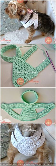 the instructions for crocheted dog collars are shown in three different pictures, one is