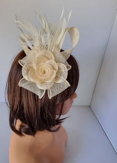 Cream ,Ivory Colour Fascinator With Flower Headband and Clip Wedding Hat,Royal Ascot Ladies Day Size: approx :- 16cm x 13cm Small Size  Material:-,Feathers,Sinamay  Note :- I can't accept return.. Thanks                                                          Customer's returns fascinator or other items  to me so shop will deduct shipping cost from refund  Which shipping cost shop will pay or paid for customer orders  Thank you Beige Mini Hat Headband For Weddings, Gold Hair Accessories For Spring Wedding, Adjustable Beige Headpieces For Wedding, Adjustable Beige Wedding Hat, Adjustable Beige Fascinator For Church, Elegant Cream Flower Fascinator, Beige Headband Mini Hat For Kentucky Derby, Beige Mini Hat Headband For Kentucky Derby, Cream Adjustable Costume Hats And Headpieces For Ceremony