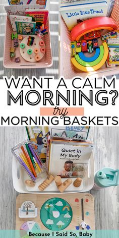 toddler morning baskets Toddler Morning Basket, Routine For Toddlers, Morning Baskets, Uppfostra Barn, No Tv, Morning Basket