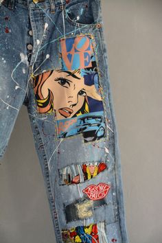 Jean Diy, Redone Jeans, Patched Denim Jeans, Reworked Clothing, Levis Vintage