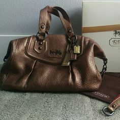 Don't Miss Out On This Beautiful Satchel Or Shoulder Bag! It Measures 16l X 10h X 5w As A Shoulder Bag Or 12l X 8h X 5w As A Satchel. It Has A Surprise Purple Inside And Is In Great Like New Condition. It Comes With Duster And A Coach Gift Box. Coach Leather Bag, Grey Shoulder Bag, Coach Satchel, Suede Purse, Pink Shoulder Bag, Tan Handbags, Coach Tote Bags, Coach Gift, Coach Tote