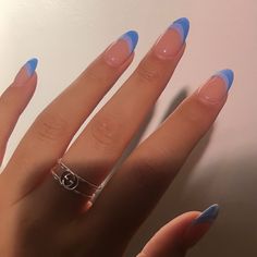 Minimal Nails, Simple Acrylic Nails, French Tip Acrylic Nails, Blue French, Cute Gel Nails, Her Nails, Acrylic Nails Coffin Short