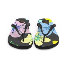 Prepare for an adventurous and carefree summer with a pair of colorful slippers that are created just for you! The rubber sole is lined with a soft fabric to make sure you feel comfortable wherever your day takes you. • Rubber sole • Customizable 100% polyester fabric lining • Black Y-shaped rubber straps • Toe post style This product is made especially for you as soon as you place an order, which is why it takes us a bit longer to deliver it to you. Making products on demand instead of in bulk Multicolor Open Toe Flip Flops For Swimming, Multicolor Synthetic Flip Flops For Vacation, Multicolor Synthetic Flip Flops For Swimming, Tropical Multicolor Sandals For Beach Season, Tropical Multicolor Beach Sandals, Non-slip Multicolor Summer Flip Flops, Multicolor Non-slip Summer Flip Flops, Multicolor Tropical Sandals With Round Toe, Multicolor Round Toe Tropical Sandals