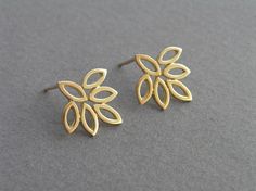 14k Gold Flower Earrings - Leaf Earrings Black Gold Jewelry, Handmade Gold Jewellery, Long Pearl Necklaces, Gold Leaf Earrings, Gold Jewelry Sets, Fine Silver Jewelry, Lotus Blossom, Gold Jewelry Earrings, Solid Gold Earrings