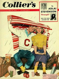 an old magazine cover with a man and woman