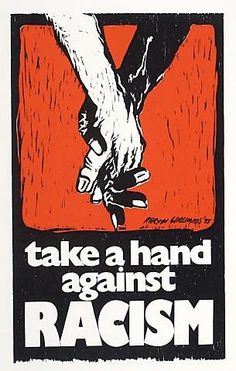 an old poster with two hands holding each other's hand and the words, take a hand against racism