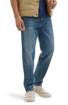 Breathable cotton and silky lyocell bring exceptional comfort to jeans that are cut in a relaxed, casual fit and styled in a wash of perfectly faded blue. Button fly Five-pocket style 67% cotton, 32% lyocell, 1% elastane Machine wash, tumble dry Imported Relaxed Fit Medium Wash Pants With Standard Cut, Medium Wash Relaxed Fit Straight Leg Pants, Medium Wash Straight Leg Relaxed Fit Pants, Denim Blue Straight Pants With Relaxed Fit, Relaxed Fit Denim Straight Pants, Denim Straight Pants With Relaxed Fit, Casual Relaxed Fit Straight Pants, Casual Relaxed Fit Tapered Leg Jeans, Relaxed Fit Straight Pants With Five Pockets