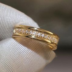 Customization 14K Solid Yellow Gold Plated Band, Gorgeous Jewelry Design For Men's, 1.80 mm Round Cut Moissanite Diamond Wide Wedding Band ✤ Main Stone Color Grade ✤ - Lab Diamond: Colorless - Moissanite: Near Colorless ✤ Specifications ✤ - Stone Shape: Round - Main Stone Size: 1.80 mm - Main Stone Weight: 0.025 Ct - Main Stone Clarity: VVS - Stones Cut Grade: Excellent - Metal: 925 Sterling Silver, 14K White/Yellow/Rose Gold ✤ Moissanite Guarantee : - Test By Diamond Tester It's tested Positive Classic Rings, Wedding Ring For Women, Womens Rings Fashion, Golden Ring, Wedding Gifts For Bridesmaids, Wedding Party Jewelry, Fashion Wedding, Finger Rings