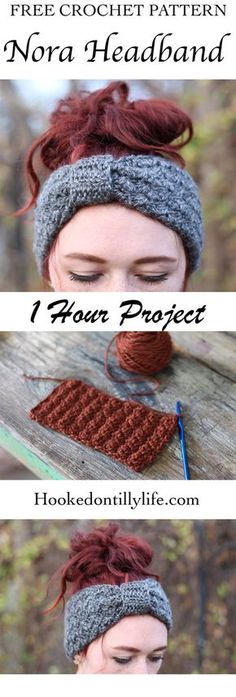 the crochet headband is made with two different yarns, and it's very easy to make