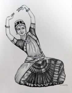 a drawing of a woman dancing with her hands in the air