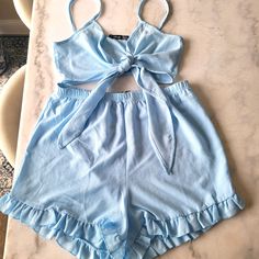 Cute Light Blue Matching Set. Would Be A Cute Beach Cover Up Or For Any Summer Day. Never Worn Blue Tops For Loungewear During Beach Season, Beach Covers, Summer Day, Summer Days, Matching Sets, Cover Up, Light Blue, Size 10, Womens Tops