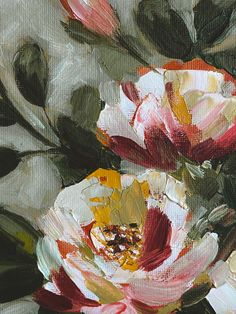 an oil painting of two flowers on a canvas