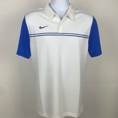 This Item Is Unworn In Perfect Condition: - Stitched Pattern And Logo On Chest - Suede Material Nike Collared Tops For Spring, Classic Blue Polo Shirt For Sports, Classic Blue Golf Shirt, Classic Blue Sports Tops, Fitted Blue Golf Shirt, Blue Collared Golf Shirt, Fitted Blue Shirt For Golf, Blue Collared Top For Golf, Classic Blue Golf Tops