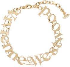 Cable chain choker-style necklace in gold-tone brass. · Logo charms at length · Enameled logo charm at end · Adjustable lobster-clasp fastening · L14 Supplier color: Gold/White Gold-tone Metal Necklace With Logo Plaque, Luxury Gold-tone Jewelry With Logo, Luxury Gold-tone Logo Jewelry, Luxury Gold-tone Jewelry With Logo Lettering, Gold-tone Metal Jewelry With Logo Charm, Gold-tone Metal Chain Necklace With Logo Charm, Luxury Brass Jewelry With Logo Charm, Dream Items, Vivienne Westwood Jewellery