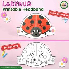 ladybug printable headband for toddlers to color and decorate with flowers