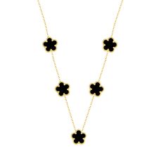 PRICES MAY VARY. FIVE-LEAF CLOVER NECKLACE - This cute necklace design was inspired from Clover. The 5-leaf represents true love, health, reputation, wealth, and giving. It is your go-to accessory for elevating your look with elegance and poise. Gift it to your loved ones or treat yourself to a touch of luck and luxury that transcends the ordinary. PREMIUM MATERIALS, SKIN FRIENDLY - Crafted from high-grade stainless titanium steel, our cute flower design clover pendant necklace boasts superior d Clavicle Chain Necklace With Flower Shape For Parties, Flower Shaped Clavicle Chain Necklace For Party, Dainty Flower Pendant Necklaces For Parties, Black Flower Necklace For Gift, Black Flower Pendant Necklace For Gift, Clover Necklaces, Black Jewelry With Flower Charm Pendant, Elegant Black Necklace With Flower Charm, Elegant Black Flower Necklaces