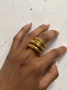 Satya Ring Bands | Gold – Knature The Label Minimalist Hand Cast Gold Rings, Unique Hammered Rings In Recycled Gold, Unique Hand Forged Gold Stackable Rings, Artisan Gold Ring With Hammered Detail, Artisan Gold Hammered Rings, Artisan Hammered Gold Rings, Ring Bands, Silver Ring Set, Hammered Rings