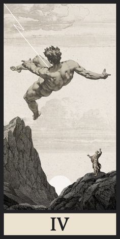 a man flying through the air while holding onto a string above his head and standing on top of a mountain