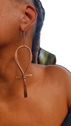 Handmade Symbolic Ankh Earrings, Spiritual Hand Forged Dangle Earrings, Spiritual Hand-forged Dangle Earrings, Handmade Ankh Earrings As Gift, Symbolic Hand Forged Earrings As Gift, Handmade Adjustable Ankh Earrings, Breath Of Life, Statement Earrings, Etsy Earrings