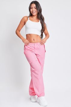 Getting dressed is a cinch with our Women’s Relaxed Fit Nylon Parachute Pants. These high-waisted nylon pants feature a relaxed, slouchy fit for a cool look and comfy feel. Features bungee ties at the waist and hem for optional cinching, a front zip fly with hidden button closure, and snap button flap pockets at the front and back. Detailed with subtle layered pleats on the front. Style this pant with a fitted top and sneakers for a sporty-chic vibe. Product Details- High Rise - Front Zip Fly- Flap Pockets with Snap Button Closure at Front and Back - Bungee Tie Waist - Front Pleats- Bungee Tie at Hem - Full LengthSize and Fit (based on size S)- Inseam: 31”- Rise: 10”- Leg Opening (relaxed): 22”Machine wash cold, gentle cycle with like colors. Hang dry. 100% Polyester (Colors: Mint, Light P Spring Straight Parachute Pants With Cargo Pockets, Trendy Nylon Parachute Pants For Spring, Trendy Stretch Parachute Pants, Trendy Stretch Parachute Pants With Straight Leg, Trendy Pink Relaxed Fit Parachute Pants, Trendy Stretch Straight Leg Parachute Pants, Spring Nylon Bottoms With Pockets, Nylon Bottoms For Spring Streetwear, Spring Nylon Pants With Cargo Pockets