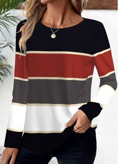 Color:Deep Red;Size:S;Size:M;Size:L;Size:XL;Size:XXL;Package Contents:1 X T Shirt;Occasion:Other;Style:Casual; Casual Red Tops For Fall, Casual Long Sleeve Red T-shirt, Striped Crew Neck Top For Fall, Trendy Long Sleeve Red T-shirt, Casual Red Long Sleeve T-shirt, Trendy Red Long Sleeve T-shirt, Fall Striped Crew Neck Top, Red Long Sleeve Top With Graphic Print, Color Block Crew Neck Top For Fall