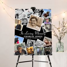 a collage of photos with the words in loving memory and charlie jones on it