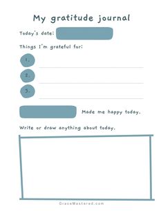 a blue and white graphic with the words,'my gratitude journal '