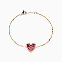 Effy Novelty 14K Yellow Gold Ruby, Pink Sapphire and Diamond Heart Bracelet Heart-shaped Yellow Gold Formal Bracelets, Heart-shaped Yellow Gold Bracelets For Formal Occasions, Heart-shaped White Gold Diamond Bracelet For Valentine's Day, White Gold Heart Diamond Bracelet For Valentine's Day, 14k Gold Diamond Bracelet For Valentine's Day Gift, Formal Heart-shaped Yellow Gold Bracelets, Formal Yellow Gold Heart Bracelets, Valentine's Day White Gold Heart Diamond Bracelet, Valentine's Day Heart-shaped White Gold Diamond Bracelet