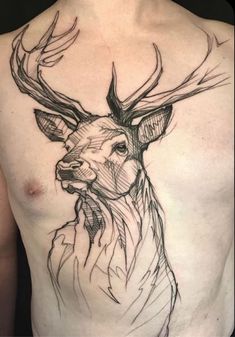 a man with a deer tattoo on his chest