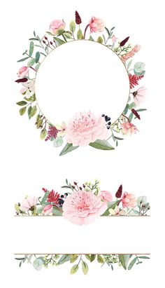 two floral frames with pink flowers and greenery