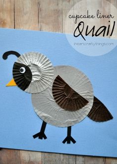 a paper plate with a bird on it and the words cupcake liner quail