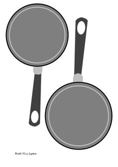 two frying pans with handles are shown in black and white on a white background