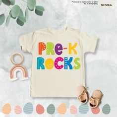 Pre-K Rocks Shirt, Shirt for Kids, Preschool Shirt, Hello School Shirt, First Day of School Shirt, Pre-K Student Shirt, Back to School Shirt Variations  🌟 Welcome to our shop! Before you proceed with your order, please take a moment to review all the details provided below. We want to ensure a smooth and enjoyable shopping experience for you. 🛒 Placing Your Order: 1. Read Carefully: Take your time to go through all the information provided here. 2. Customization: Our products come with predefi First Day Of Preschool Shirt, Prek Shirts, First Day Of Pre K Shirt, Pre K Shirts For Kids, Pre-shrunk Cotton Shirt For Back To School, Hello School, Preschool Shirts, Student Shirt, First Day Of School Shirt