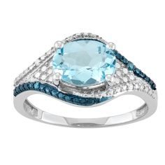 Adorned with a genuine blue topaz center stone accented with blue and white diamonds, this sterling silver ring lends a touch of sparkle to your look.RING DETAILS Width: 10.9 mm Metal: sterling silver Plating: rhodium Finish: polished Packaging: boxed STONE DETAILS Stone type: blue topaz Total weight: 2 1/5 ct. Center stone size: 9 mm x 7 mm Shape: oval Setting: prong DIAMOND DETAILS Total weight: less than 1/10 ct. Shape: round Color grade: H-I Clarity: I2-I3 Setting: prong Gemstones may have b Triangle Ring, Diamond Accent Ring, Black Onyx Necklace, Out Of Reach, Right Hand Rings, Blue Topaz Ring, Bridal Jewelry Sets, Favorite Rings, Stylish Jewelry