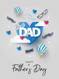 father's day card with hot air balloons and mustaches in the shape of a heart