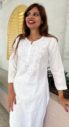 Introducing our White Women's Chikankari Kurta Long, a stunning fusion of style and comfort designed for warm weather elegance. This airy and lightweight Indian cotton white kaftan dress is your perfect companion on scorching summer days. What's more, the softness of this cotton kurta only deepens with each wash, ensuring a delightful wearing experience. This hand-embroidered beauty isn't just a piece of clothing; it's an ideal choice for functions and parties. Whether you're aiming for a classi