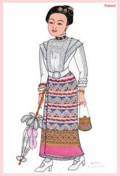 a drawing of a woman wearing a dress and holding a purse with an umbrella in her hand