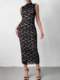 Shop Cut Out Backless Lace Embroidery Maxi Dress now at Partheafashion. You can also choose more fashion style. Long Dresses Black, Layer Fashion, Contrast Embroidery, Long Bodycon Dress, Layered Fashion, Lace Print, Lace Midi, Halterneck Dress, Club Party