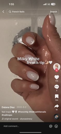 Cloudy French Tip, Muted French Tip Nails, Milky French Manicure Almond Nails, Milky French Tip Nails, Milky French Tip, Muted French Manicure, Fun Bridal Nails, Milky French Pedicure